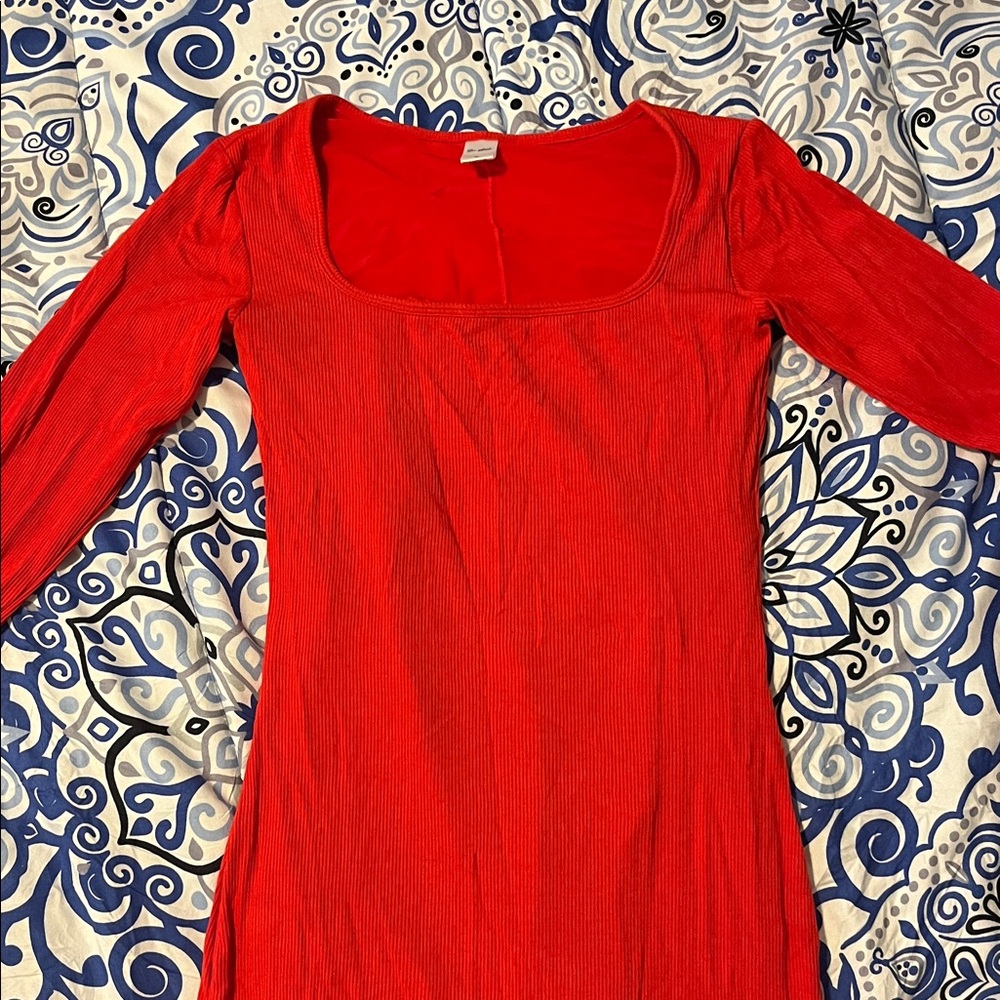Elegant Red Long Sleeve Dress
